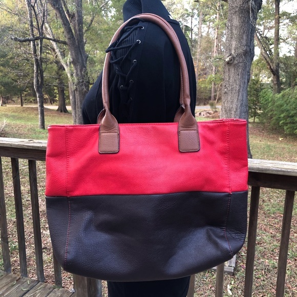 Used Red/black/brown Black Rivet Tote - Picture 1 of 6